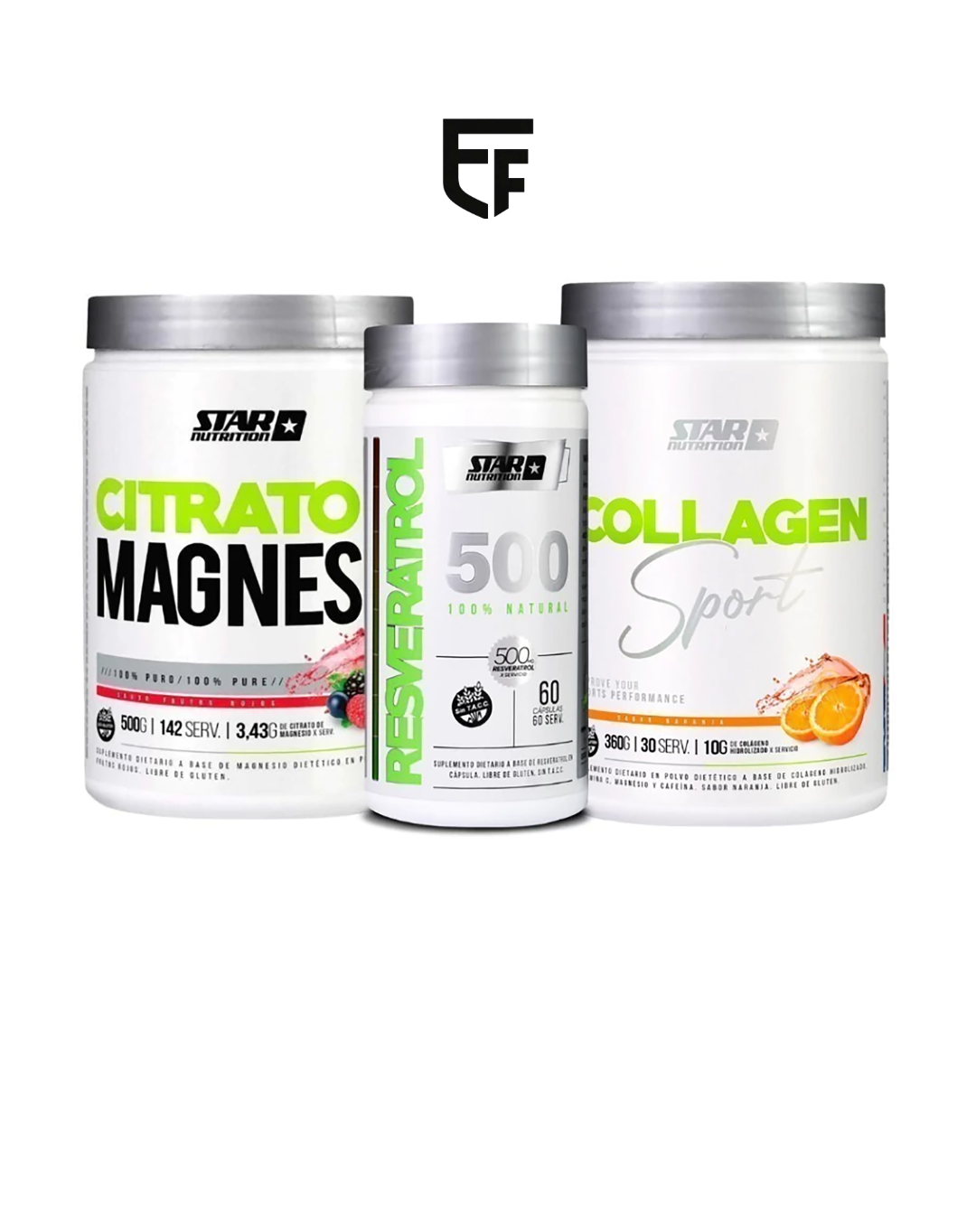 COMBO COLAGENO SPORT STAR + CITRATO DE MAGNESIO NEUTRO STAR + RESVERATROL STAR