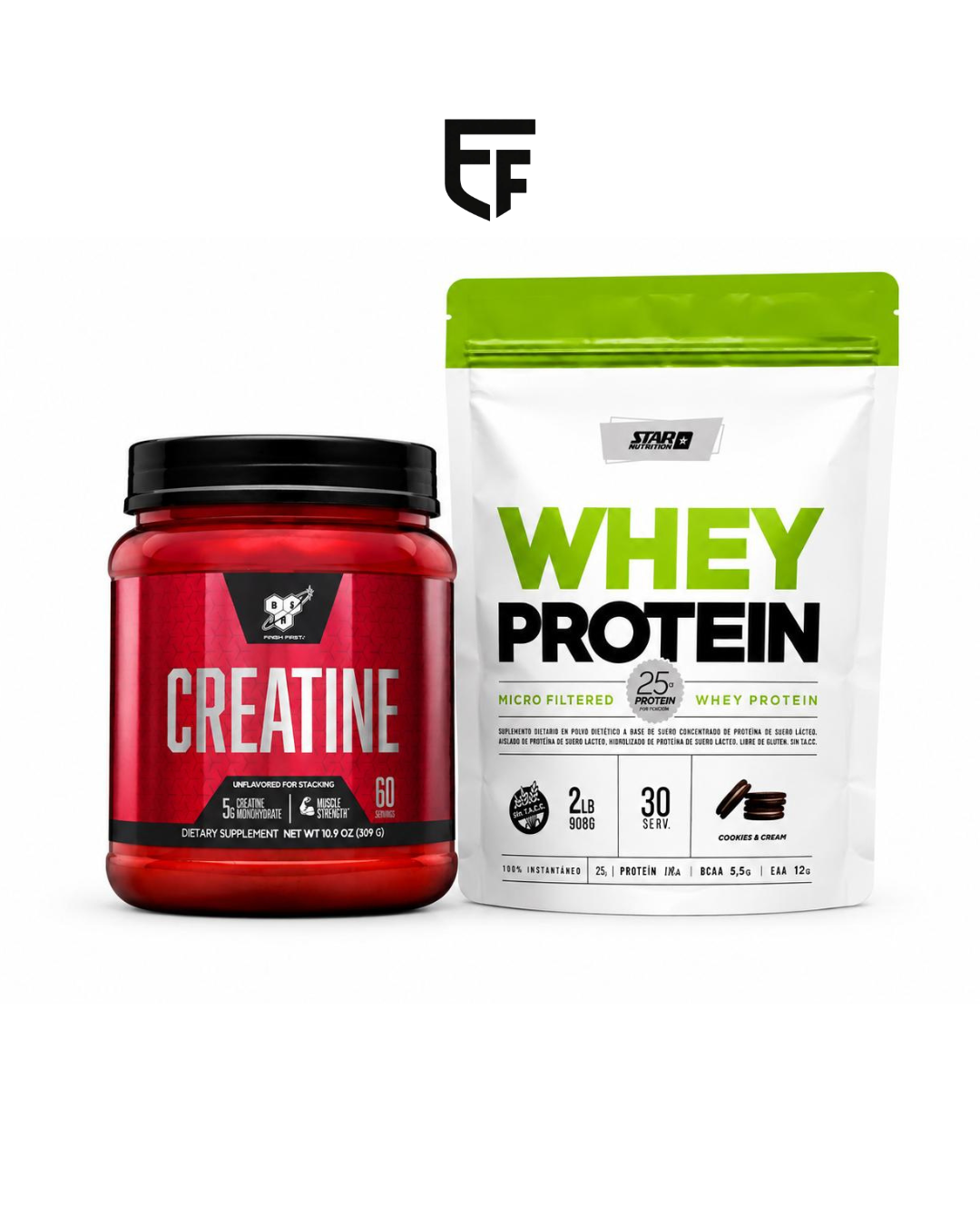 COMBO WHEY PROTEIN 2 LB STAR NUTRITION + CREATINA 309 GR BSN